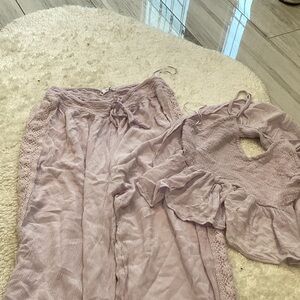 Girls' Lavender Smocked Jumpsuit & Ruffle Top Set